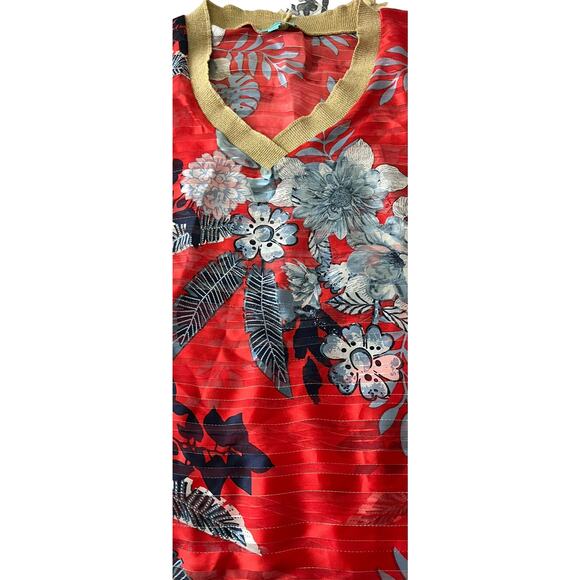 SOUTH MAIN SWIMSUIT COVER-UP, WOMENS, M, RED BLUE WHITE FLORAL, WIDE DOLMAN SLV - Picture 6 of 10